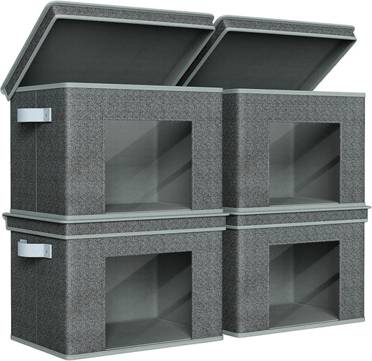 Univivi Foldable Fabric Storage Boxes Large Storage Bins with Lids [4-Pack] Collapsible Storage Cubes Organizer Containers Organization Baskets for Home, Bedroom, Closet (Black, 17”x 12” x 12”)