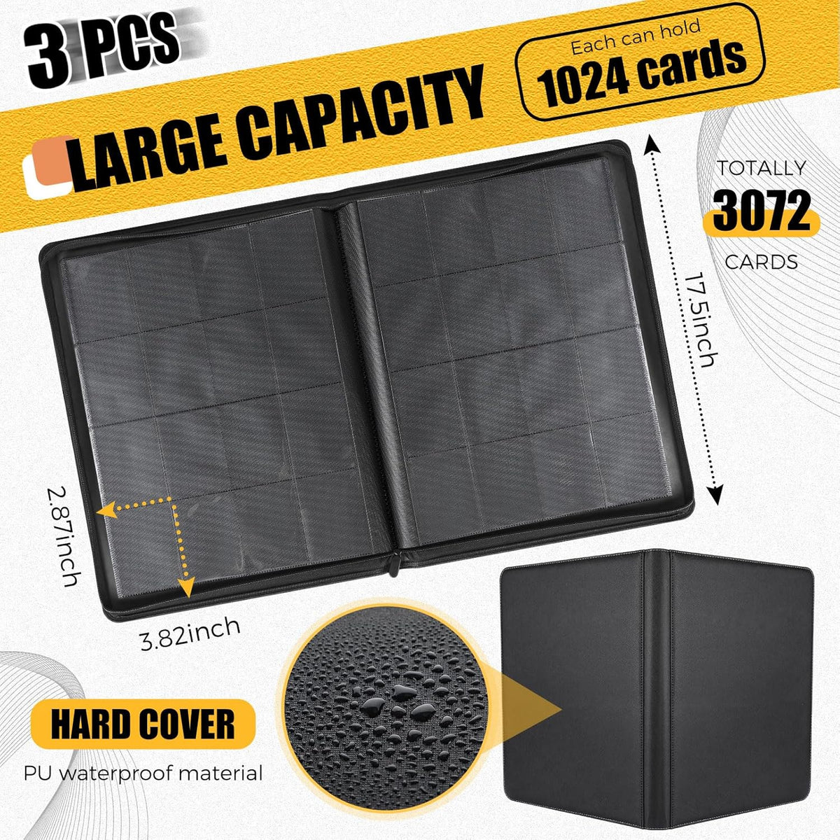 3 Pcs 16 Pocket Trading Card Binder 3000+ Pockets Binder Album Compatible with Mtg, Sports, Standard Size Card for Collector