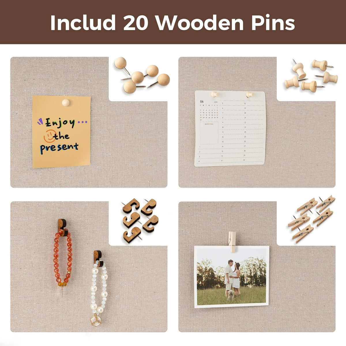 Fun Memories Cork Board Bulletin Board for Office, 20" x 30" Pine Wooden Framed Corkboard, Wall Mounted Notice Pin Board for School Home & Office, Dark Walnut