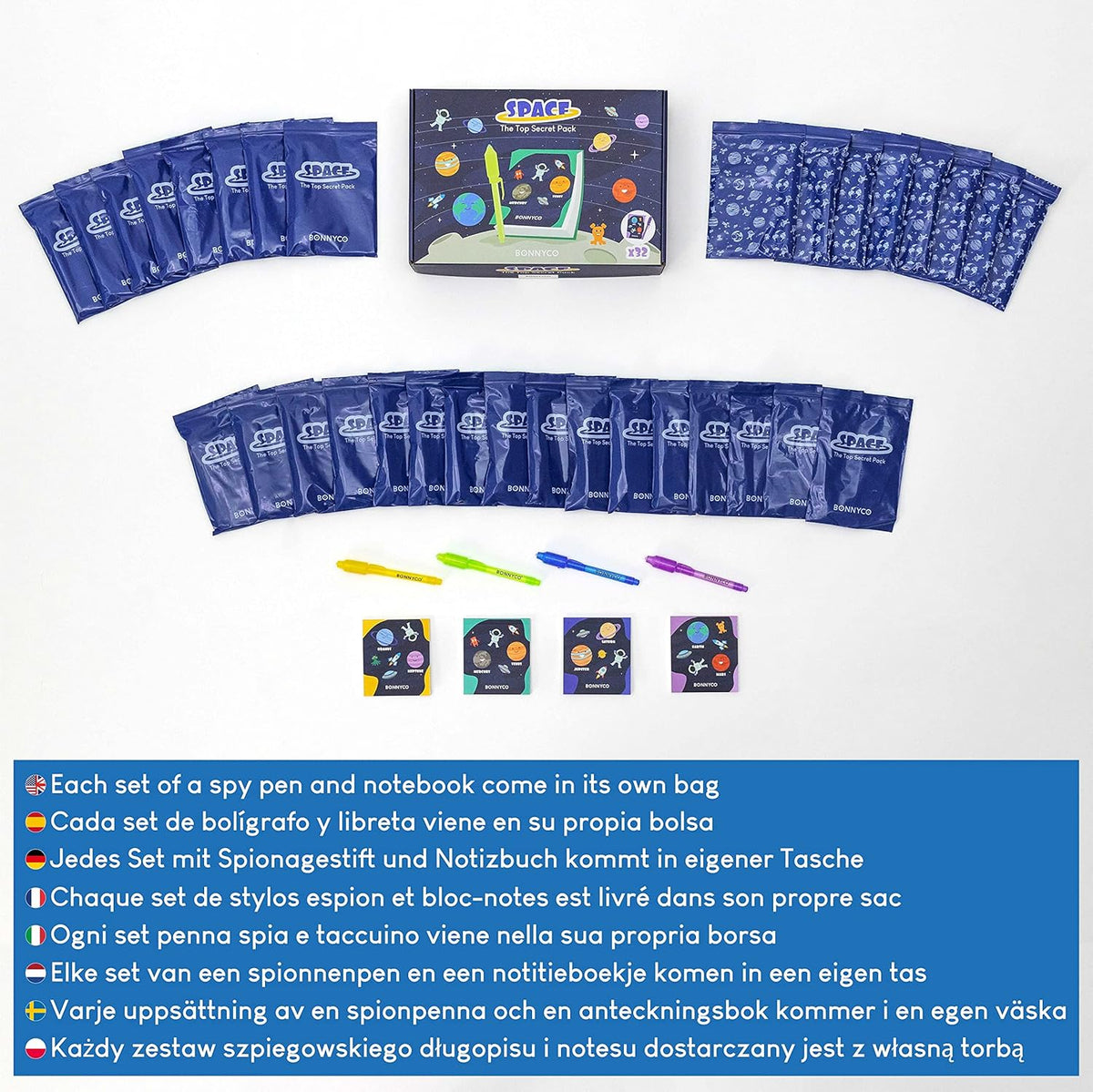 BONNYCO Invisible Ink Pen & Notebook Pack 32, Space Party Favors | Space Themed Party Favors for Kids Goodie Bags Stuffers Pinata Stuffers Classroom Prizes Return Gifts for Kids Birthday Student Gifts