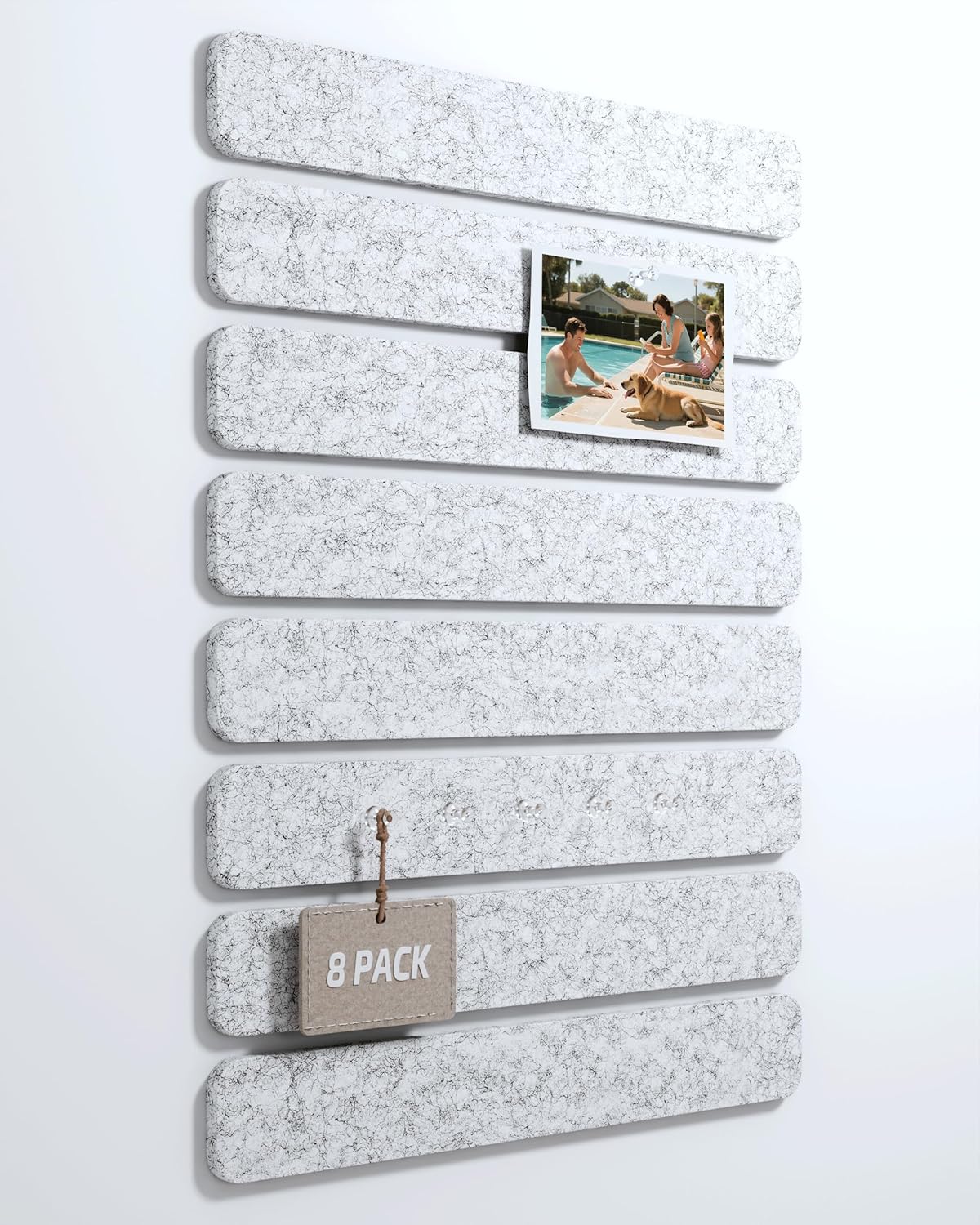 Cork Board Alternative Felt Strip Board 8-Pack 13"x2", Office Pin Board with 50 Push Pins, Adhesive Install for Bedroom Door & Home Office(Marble Gray)