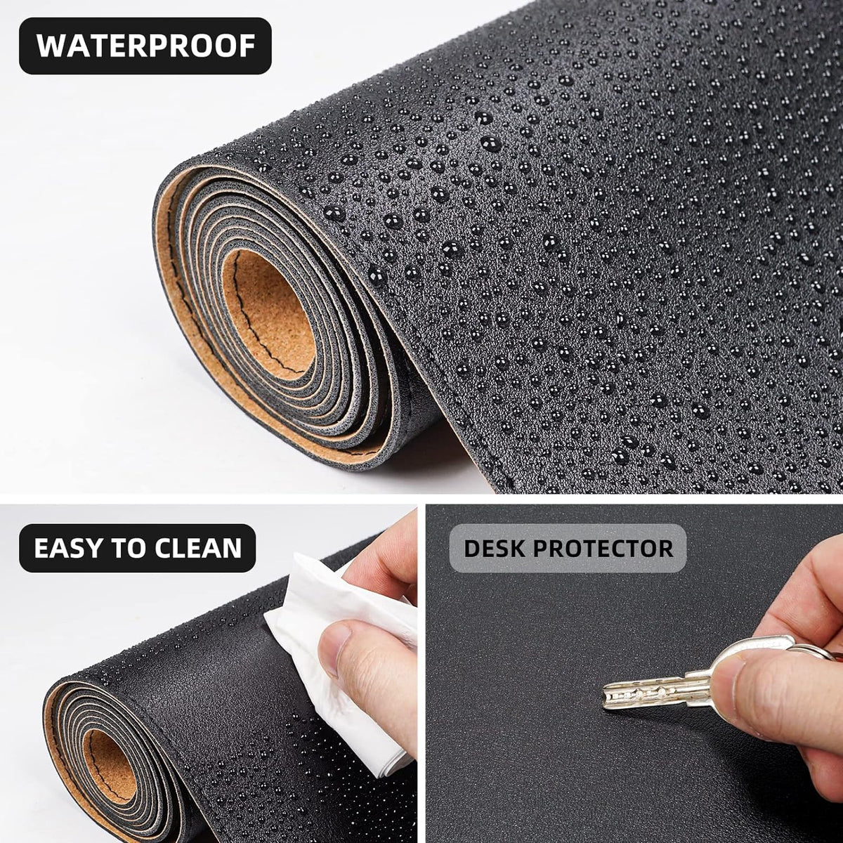 Leather Desk Pad Protector, Office Desk Mat, Large Mouse Pad,Cork Desk Mat, Laptop Desk Pad, Waterproof Desk Writing Pad for Office and Home (35in*17in, Black)