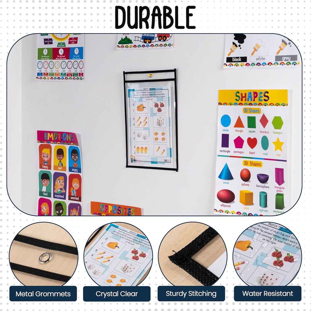 Essex Wares - 6 Pack, Black, Dry Erase Pocket Document Protectors, 10" Wide x 13.5" Tall - Dry Erase Clear Plastic Sleeves - Reusable & Easy Erase Plastic Invoice Holders, Water-Resistant & Durable