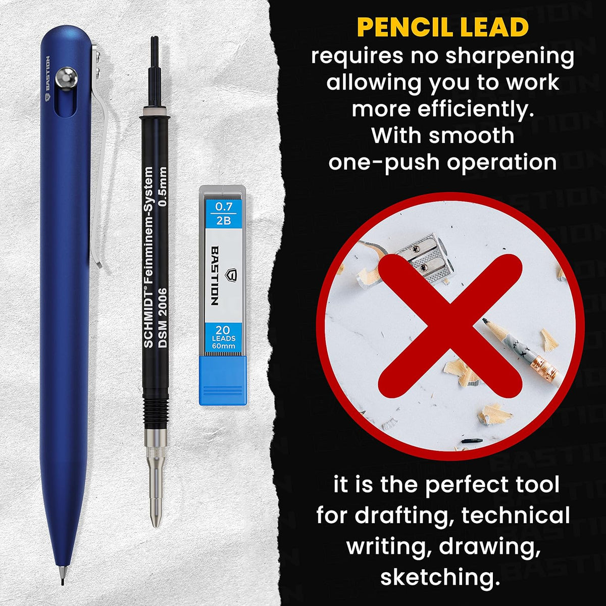 BASTION® Luxury Mechanical Pencil, Professional Lightweight Medium Point Aluminum Pencil for Birthday Gift includes 20 x 0.77mm Lead Refills - Blue