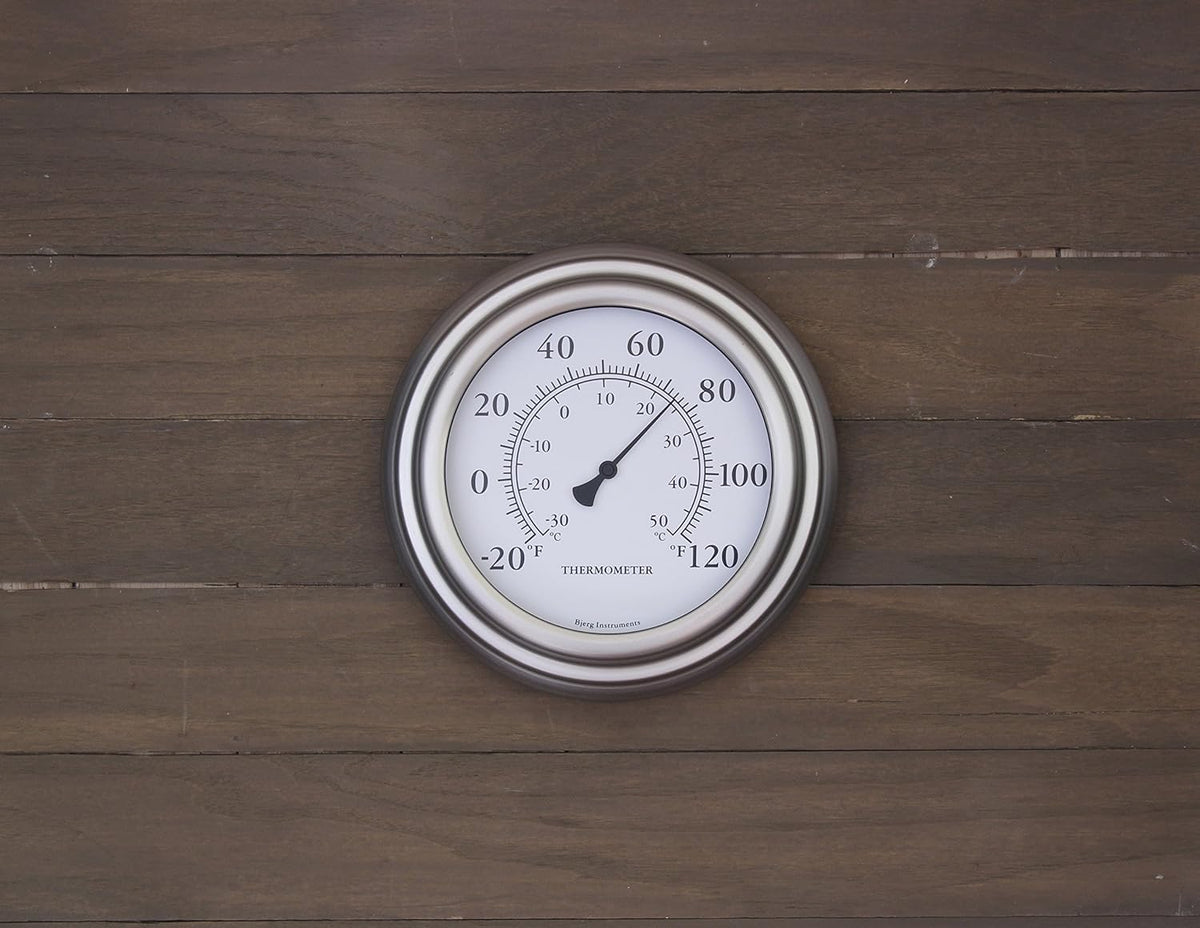 8" Satin Nickel Finish Decorative Indoor/Outdoor Thermometer