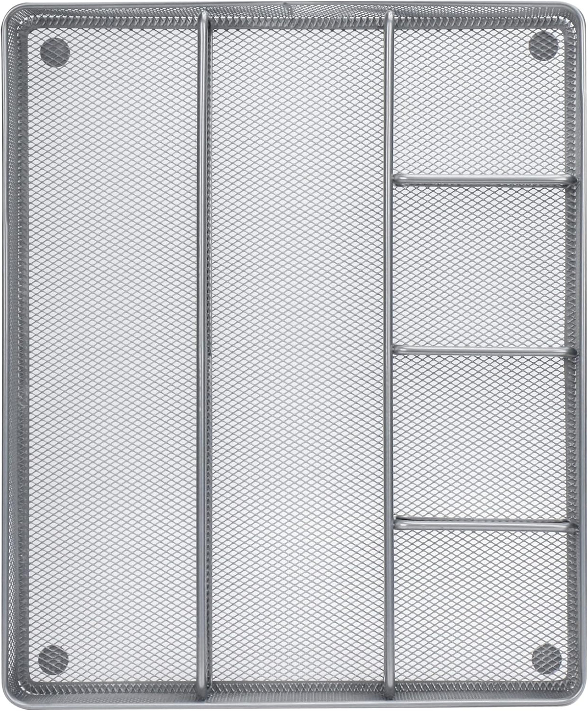 Annova Desk Top Organizer Tray for Office Organization - Metal Mesh - Storage Tray with Dividers for Pens, Desktop Accessories, Bathroom, Kitchen, Makeup and Office Supplies (Large, Silver)