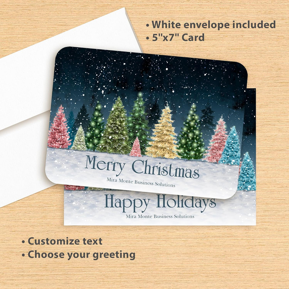 Let's Make Memories Personalized Business Christmas Cards with Envelopes - Premium Quality - 5x7-2025 Holiday Cards & White Envelopes - Colorful Snowscape - 15 ct