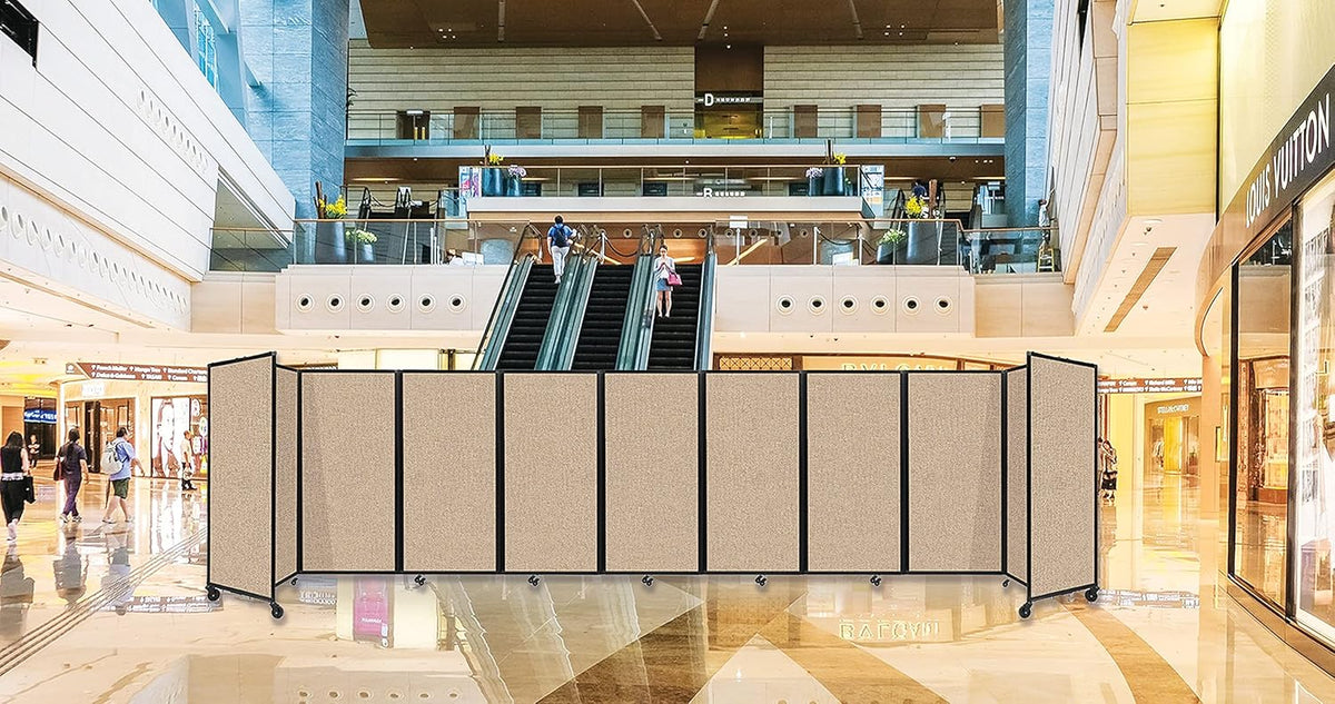 Versare Room Divider 360 Portable Wall Partition | Folding Panels | Large Freestanding Divider | Locking Wheels | Temporary Room Separator