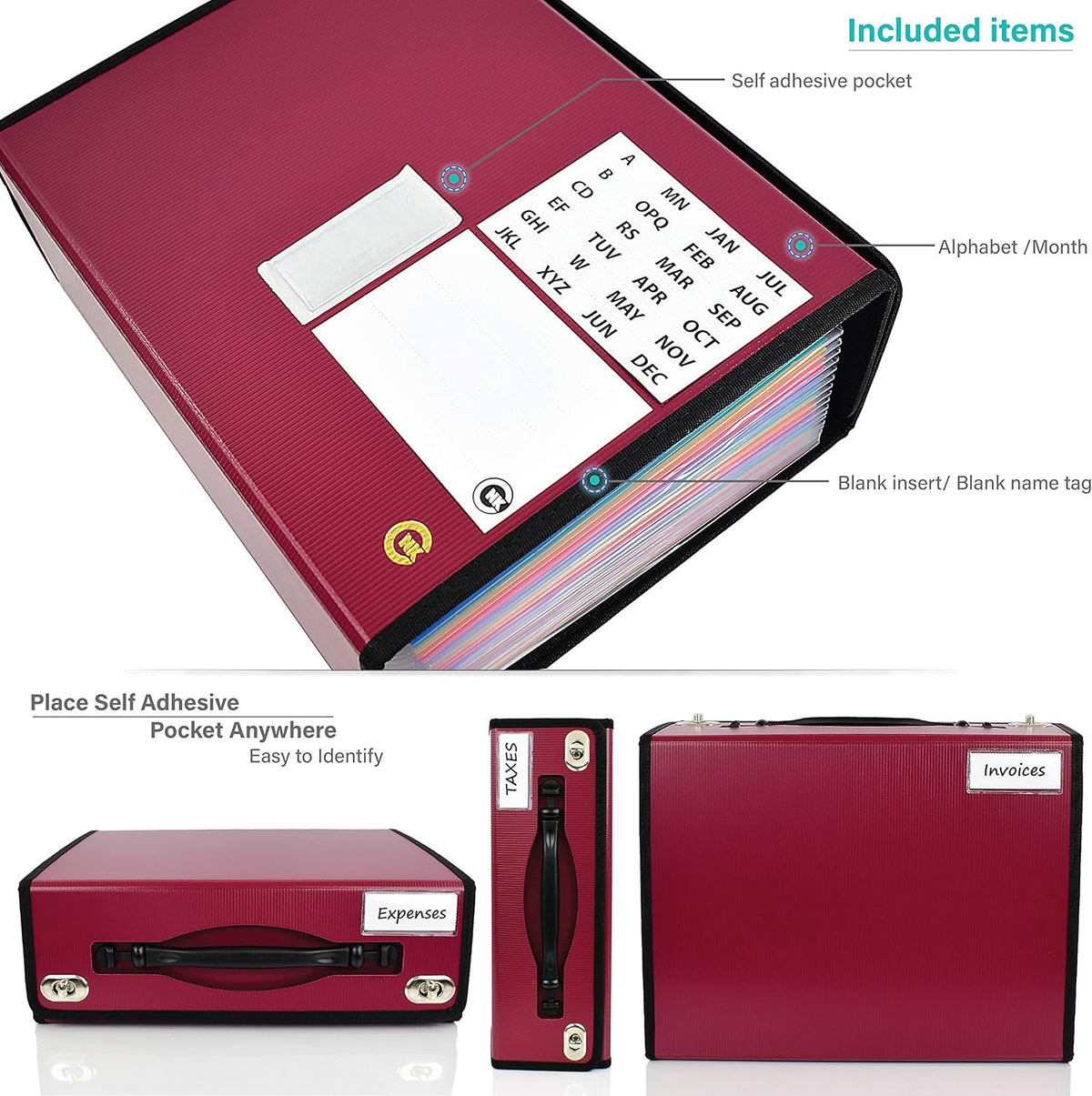 CNK Accordion File Folders with 24 Pockets Organizer for Document Paper Storage Folder Documents Expanding Binder Folio Pocket Receipt Filing Expandable Files Dividers Labels Letter Durable Handle
