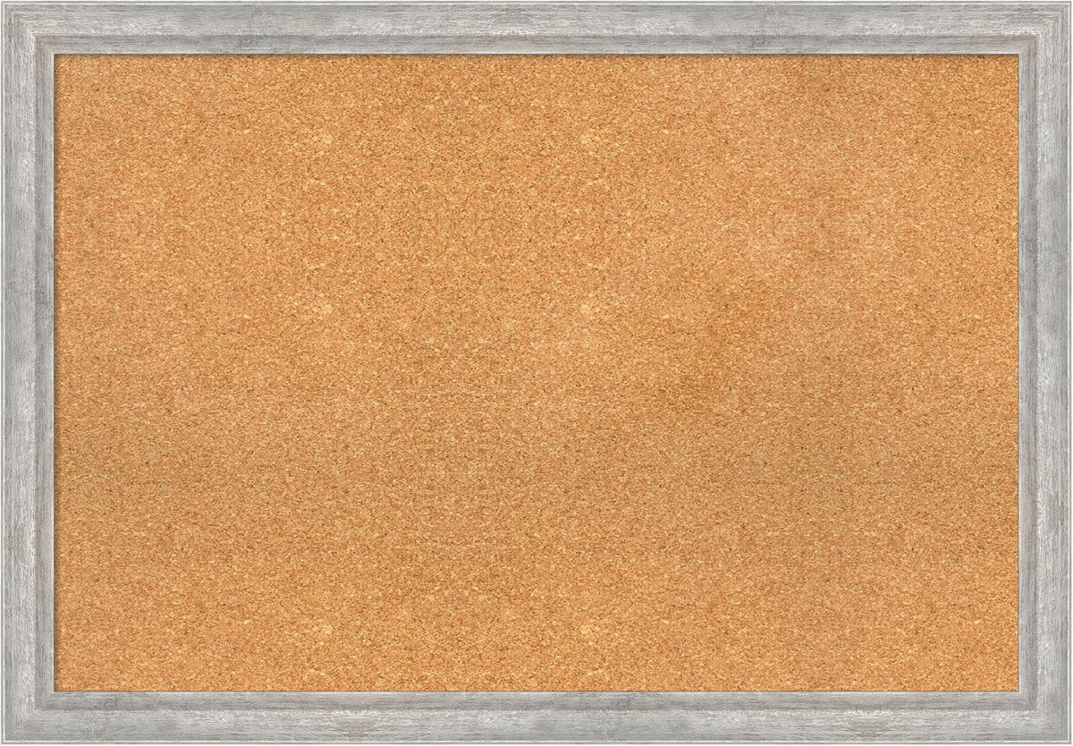 Amanti Art Natural Cork Board for Wall, 27x39 Vision Board with Silver Wood Frame, Large Corkboard Office Decor for Home Organization, Modern Contemporary Corkboard Pinboard to display items for home