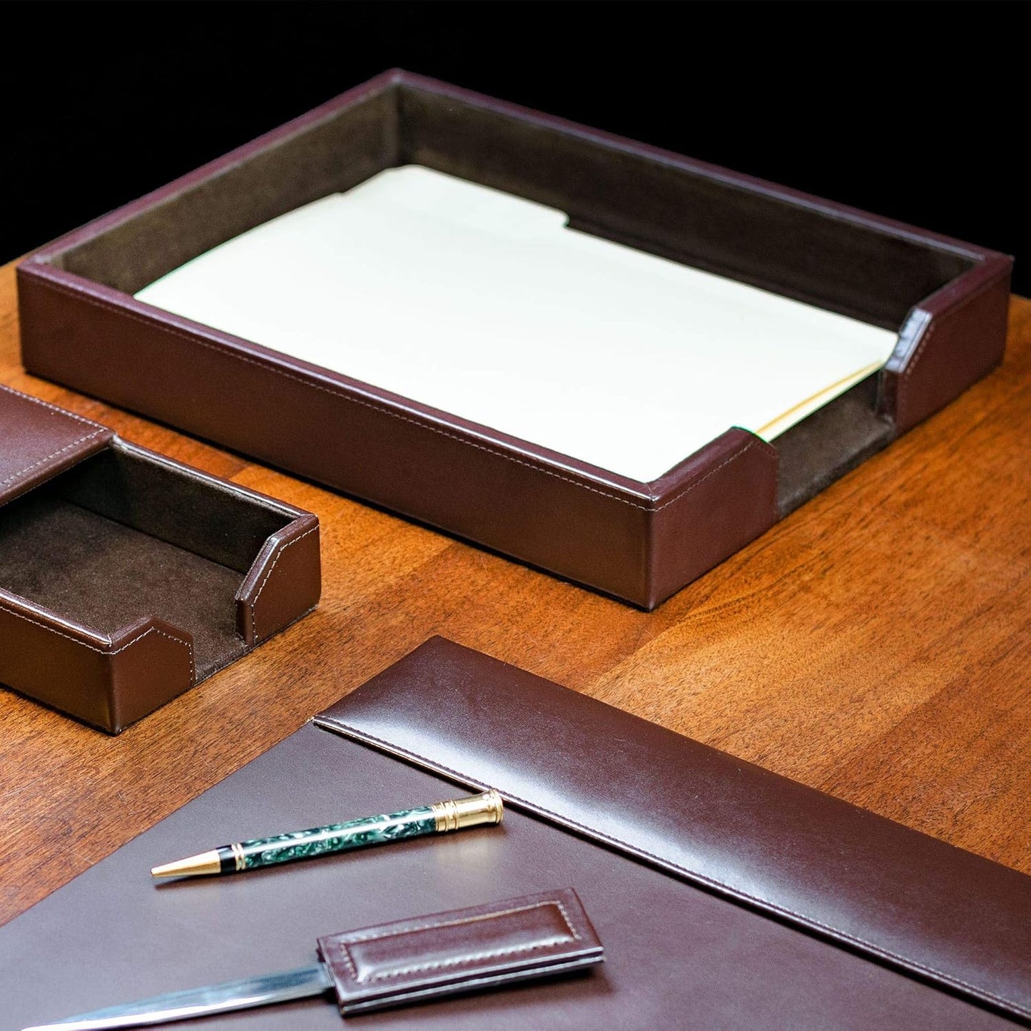 Dacasso Bonded Leather Desktop Letter Tray - Luxury Letter Holder & Paper Organizer for Desk - Office Organization & Executive Desk Decor - (Dark Brown)