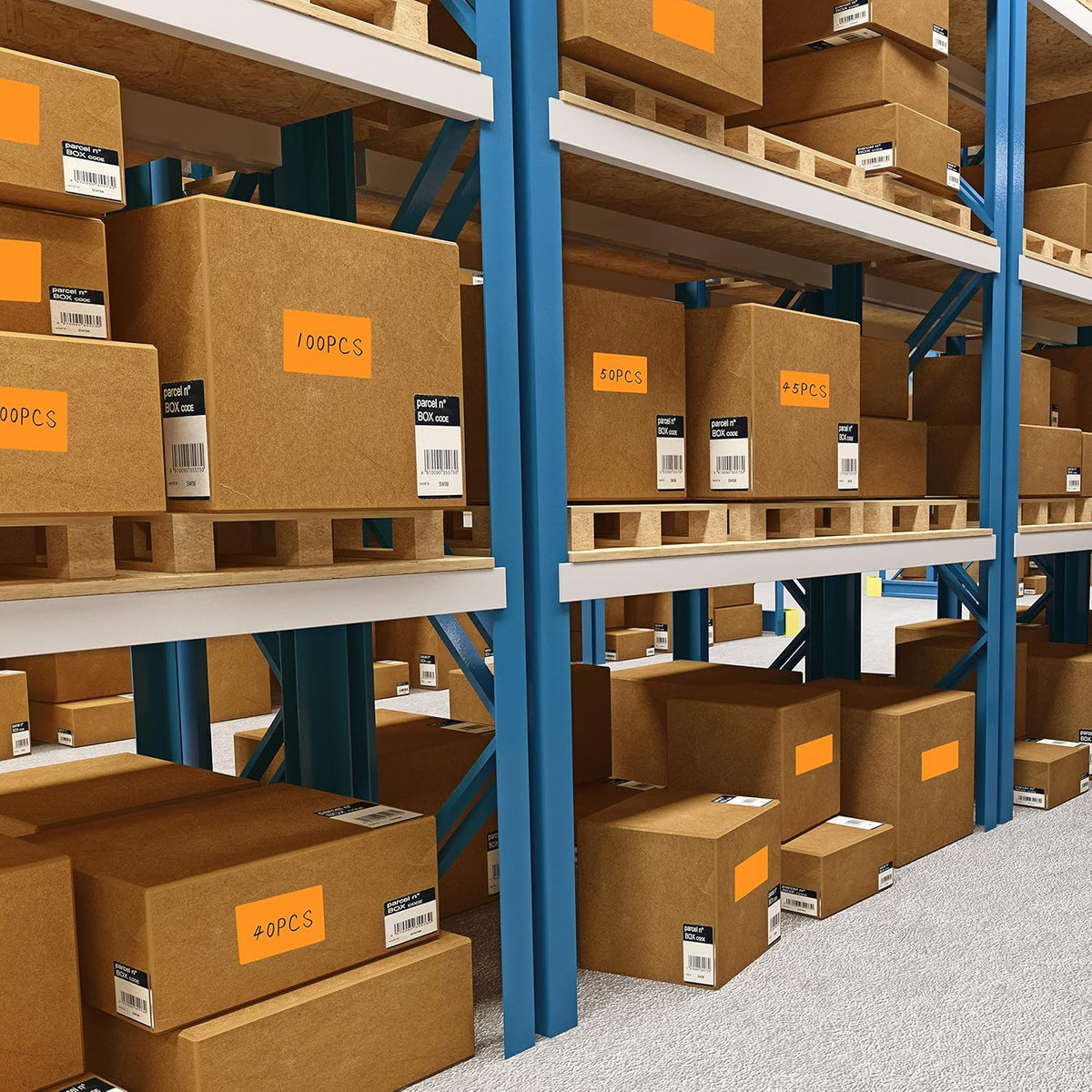PARLAIM 5" x 3" Rectangle Color Coding Labels,500 per Inventory Labels Color Code Stickers Dispenser Box,Fluorescent Red Sticker Labels for Inventory,Family School Storage Bins Label(Orange)