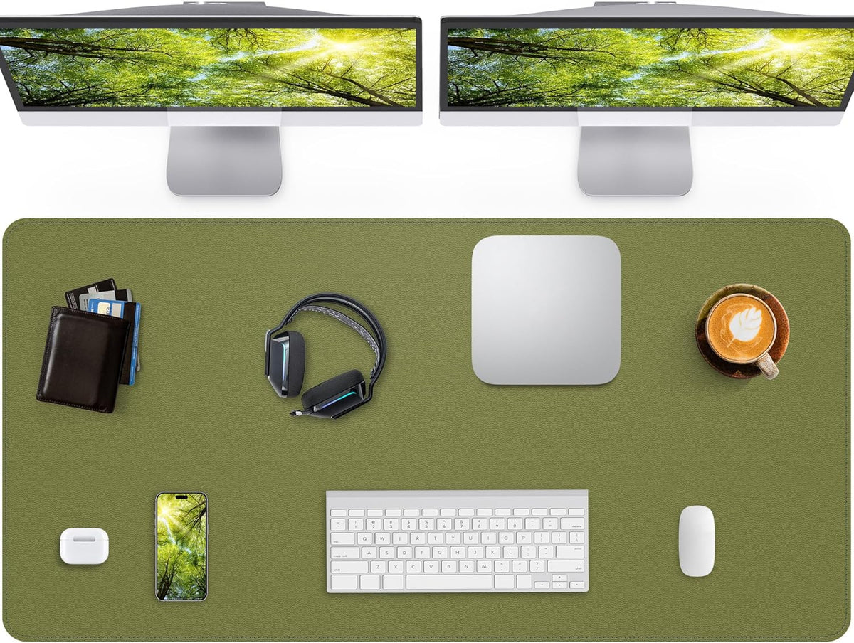 Large Desk Pad Mat - Waterproof Mouse Pad & Desk Protector, Non-Slip XL PU Leather Gaming Mat for Keyboard/Mouse, Stitched Edge with Ergonomic Support, 47"x17" (Green)