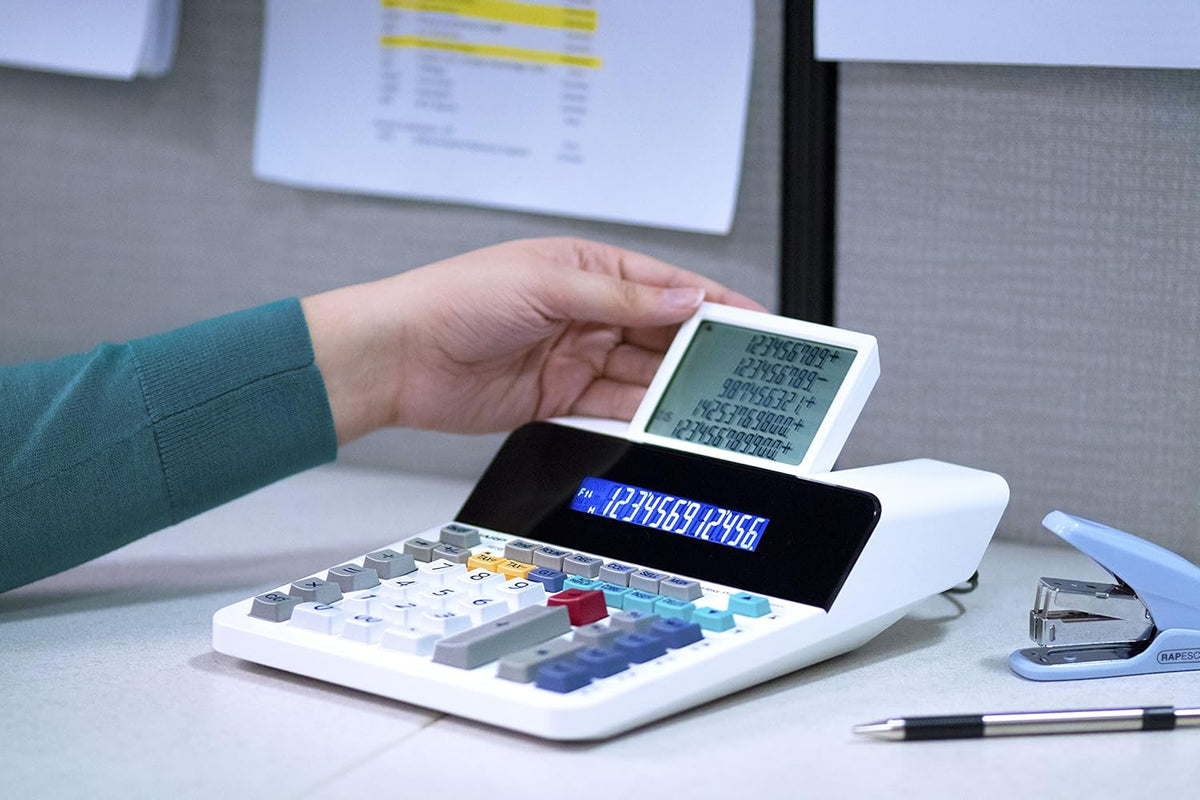 Sharp Paperless Printing Desk Calculator w/Check and Correct, Large 12-Digit LCD Primary Display, Printing Calculator/Adding Machine with Scrolling LCD Display Replacing Paper (EL-1901)