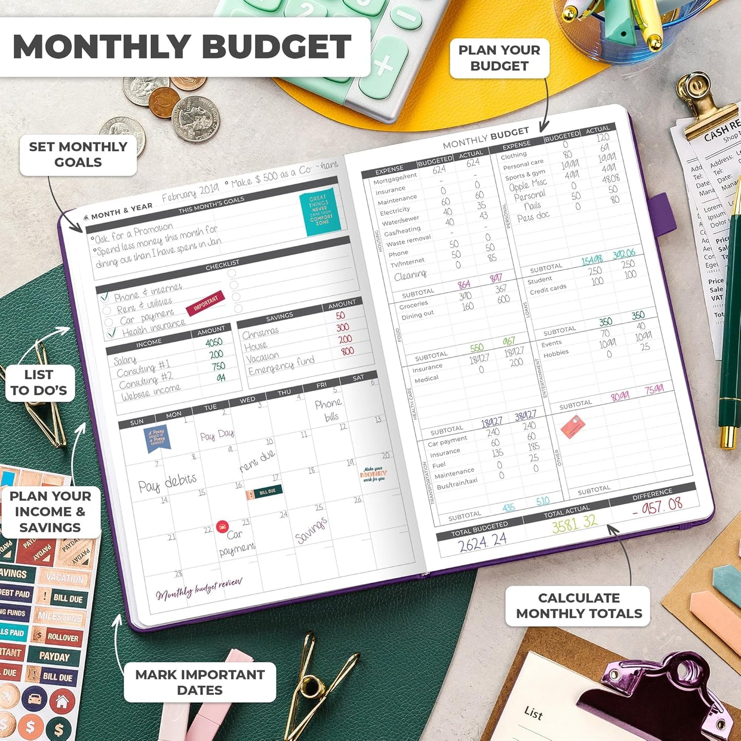 Clever Fox Budget Planner - Expense Tracker Notebook. Monthly Budgeting Organizer, Finance Logbook & Accounts Book, Bill Tracker, A5 (Purple)