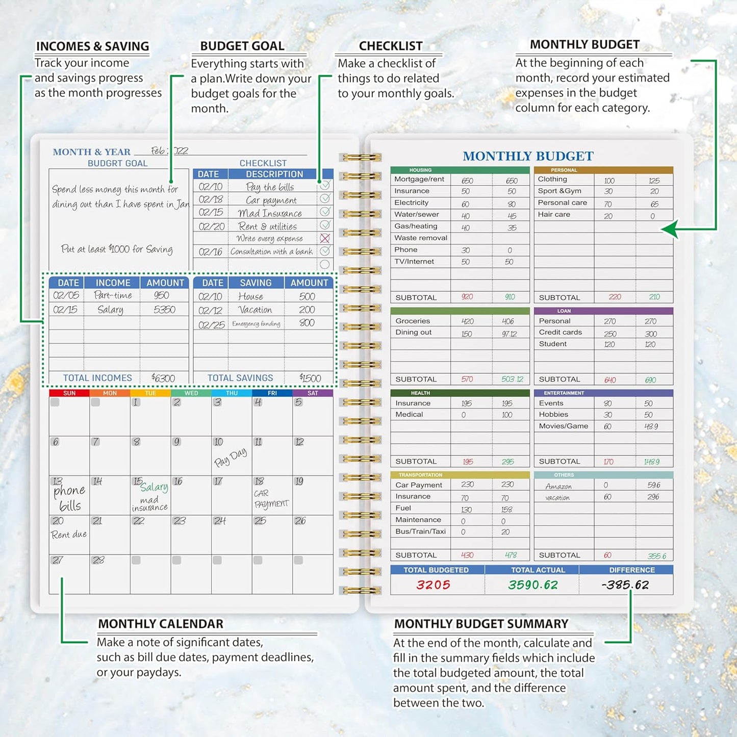 Budget Planner - Monthly Finance Organizer with Expense Tracker Notebook to Manage Your Money Effectively, Undated Finance Planner/Account Book, Start Anytimem,A5(8.6x5.9 inchs),100gsm Paper - blue