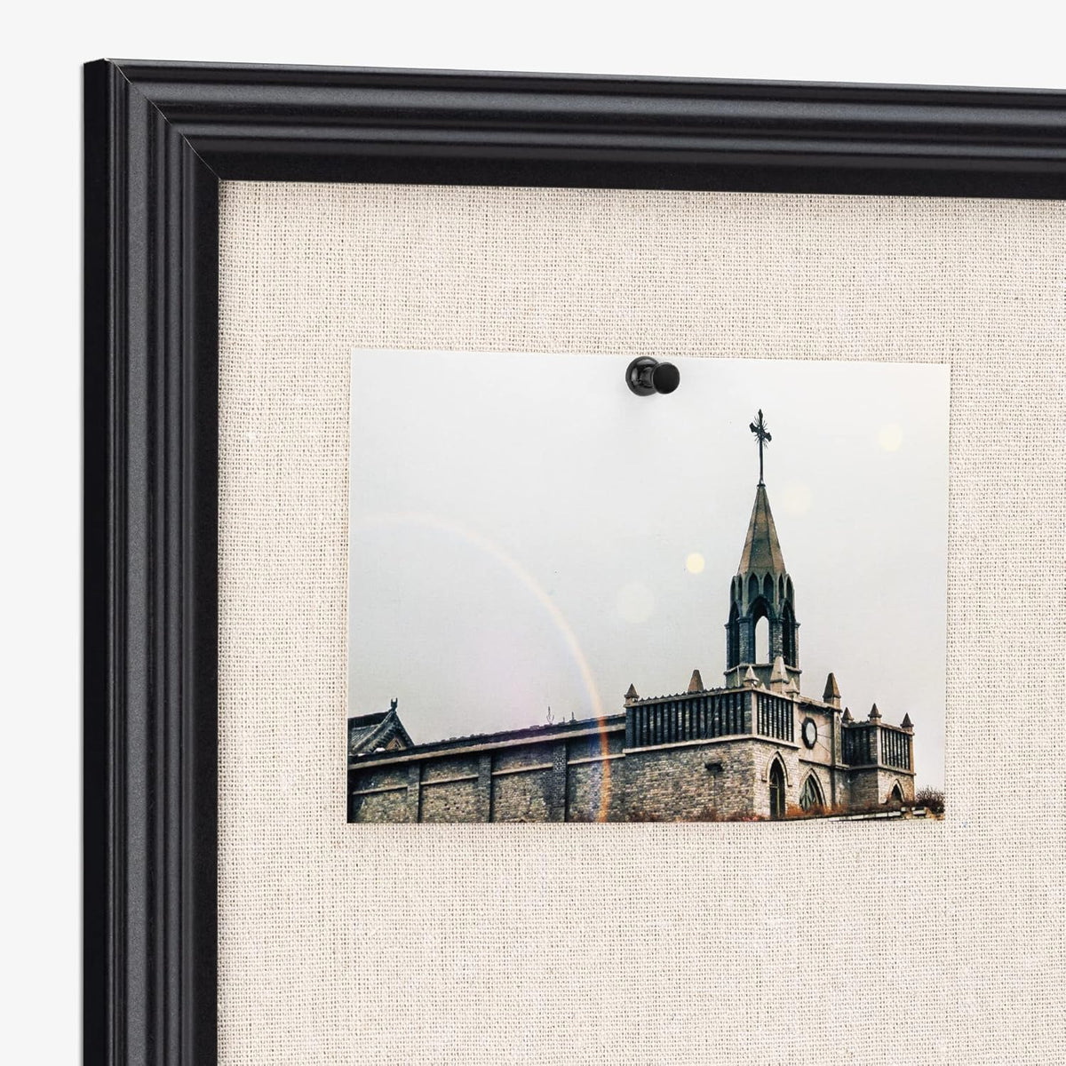 Navaris Framed Linen Bulletin Board - 17 x 23 inches Fabric Jewelry Organizer Pinboard for Wall Memory Memo Pin Board - Linen with Frame