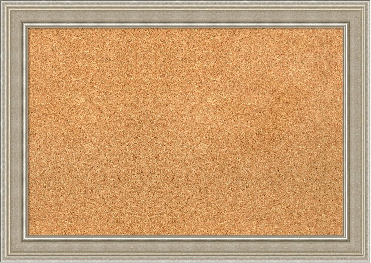 Amanti Art Natural Cork Board for Wall, 20x28 Vision Board with Silver Wood Frame, Medium Corkboard Office Decor for Home Organization, Modern Contemporary Corkboard Pinboard to display items for home