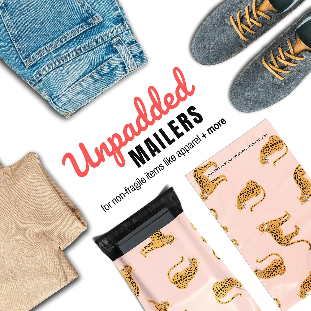 Poly Mailers 10x13 100 Pack | Self-Sealing Shipping Bags Envelopes for Small Business | Waterproof Durable Packaging | Variety Sample Pack | Thank You Floral Cat Gold | à la mode Mailers
