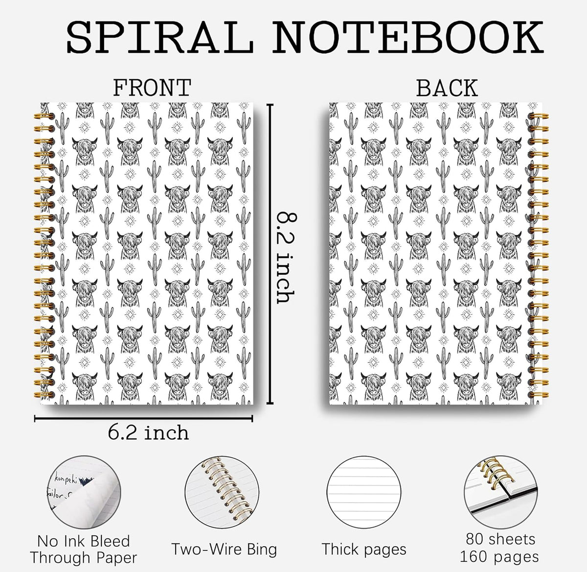 Western Cow Journal Notebook Spiral - Cow Spiral Journal Notebook, Western School Office Supplies, Cow Office Supplies with 164 Pages, Funny Office Gifts, 5.5×8.3