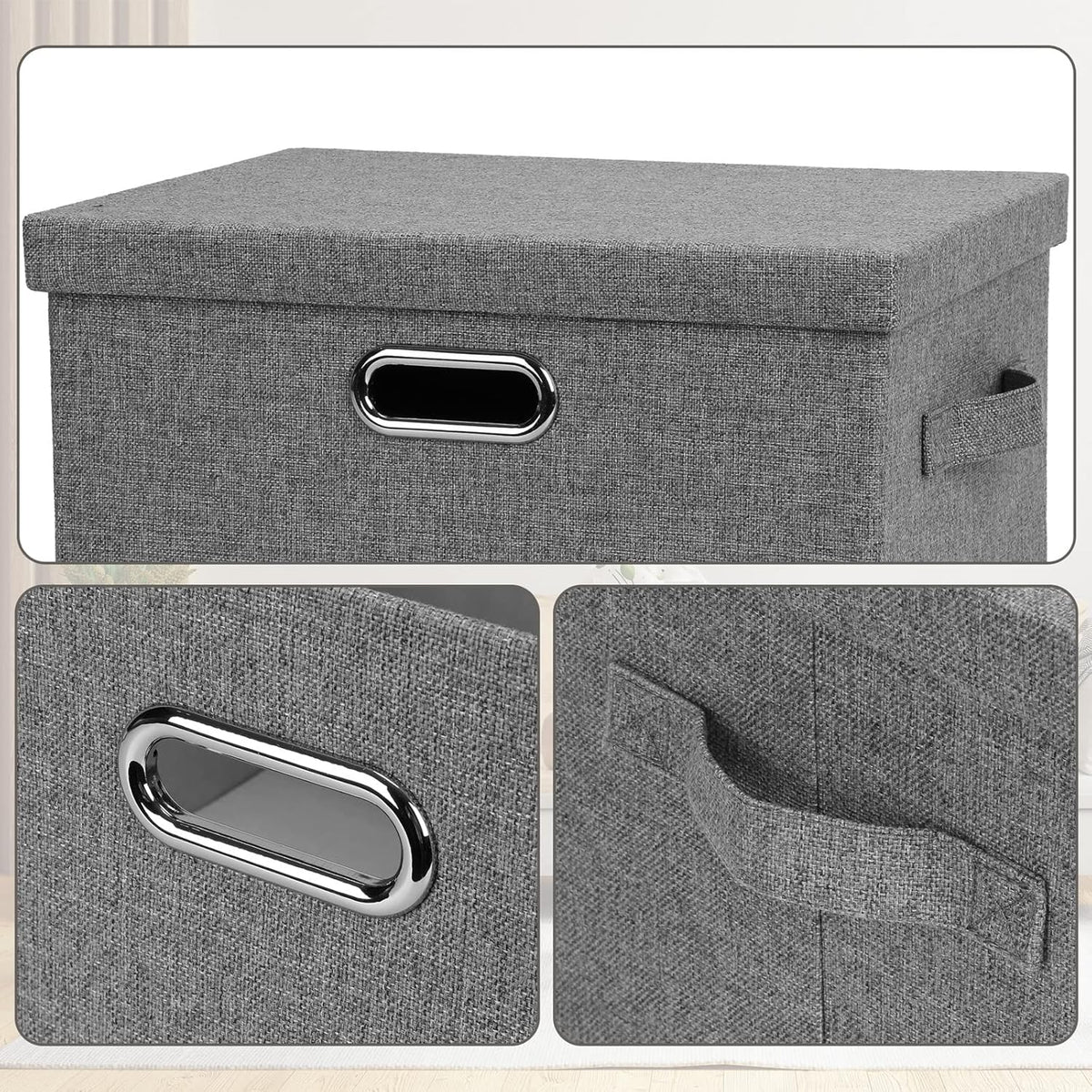Medium 15" 21 Quart Collapsible Stackable Storage Bins with Lids, 3 Packs Grey Foldable Fabric Closet Boxes Heavy-duty Linen Cube Baskets Container for Bedroom Office (15 x 11 x 8)
