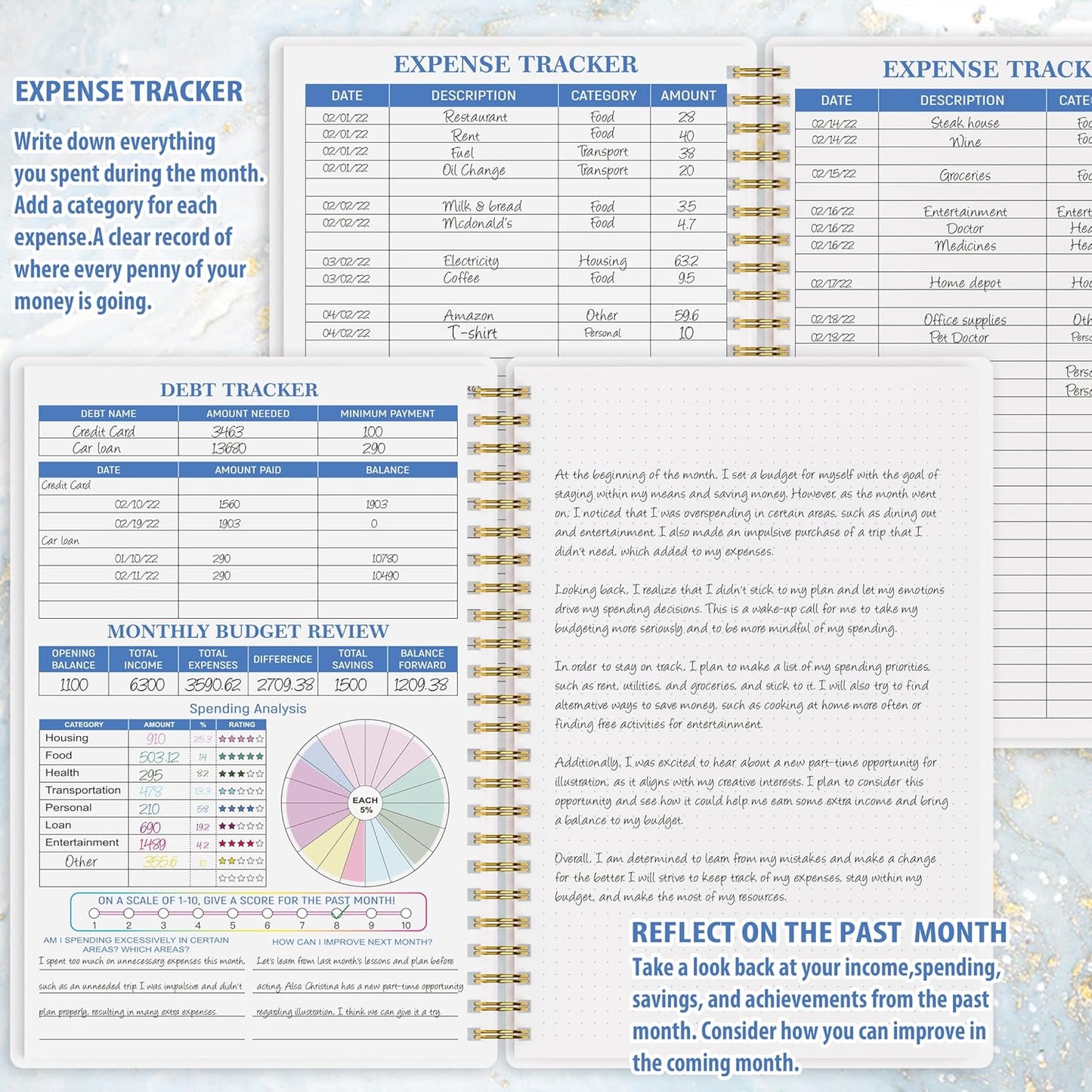 Budget Planner - Monthly Finance Organizer with Expense Tracker Notebook to Manage Your Money Effectively, Undated Finance Planner/Account Book, Start Anytimem,A5(8.6x5.9 inchs),100gsm Paper - blue
