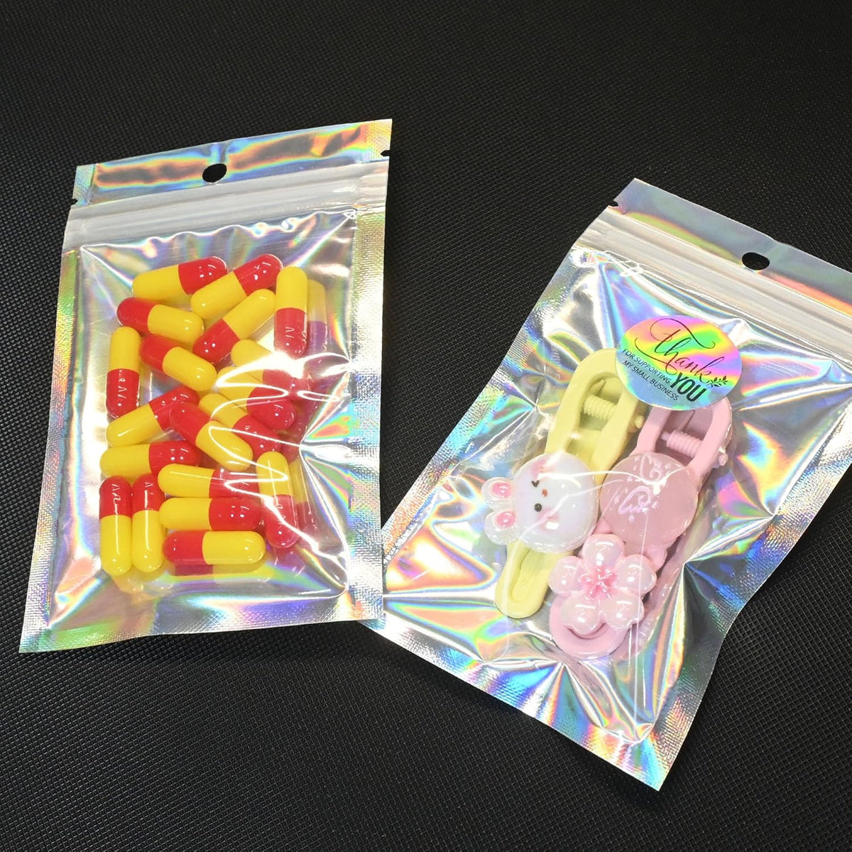 100 Pack Holographic Resealable Plastic Bags for Food Storage, Zipper Bags with Clear Front Window, Packaging Pouch for Small Business (100 Pack, 3.6x6.4 inch)