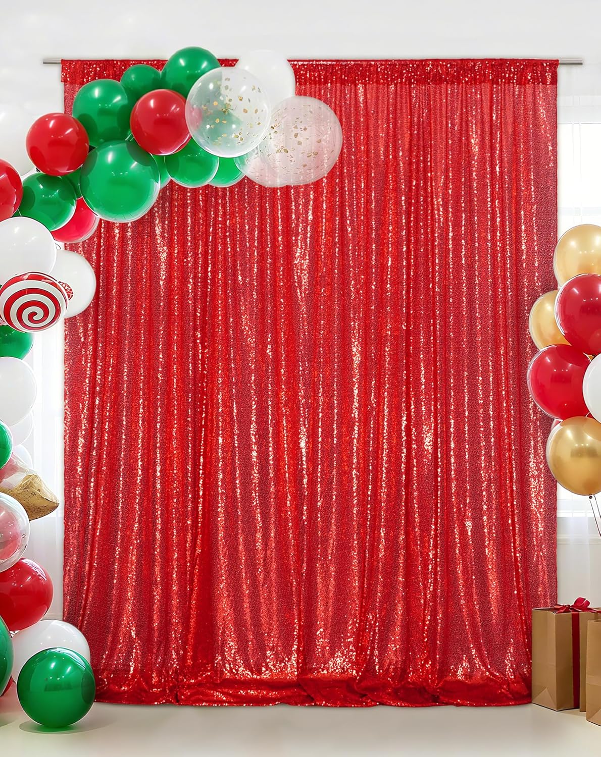 Eternal Beauty Red Sequin Backdrop, 6x8 Ft Glitter Background Curtains for Christmas Shimmer Photography Party Wedding Birthday Back Drop Decor