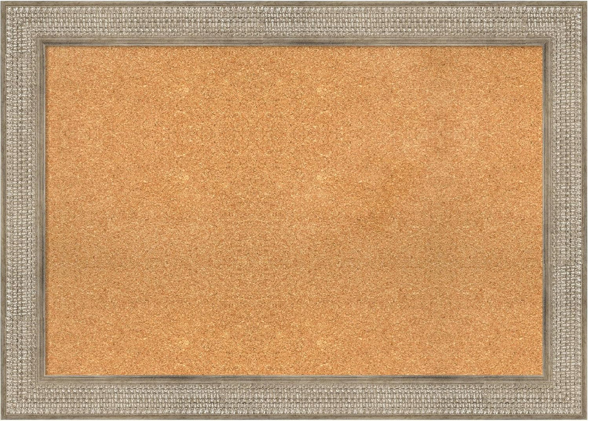 Amanti Art Natural Cork Board for Wall, 30x42 Vision Board with Silver Wood Frame, Large Corkboard Office Decor for Home Organization, Traditional Corkboard Pinboard to display items for home