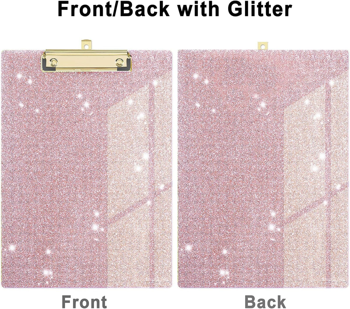 Glitter Acrylic Clipboard Decorative Standard A4 Letter Size 12.2" x 8.7", Fashion Bling Clip Boards with Designed Low Profile Gold Clip for Classroom Office - Rose Gold