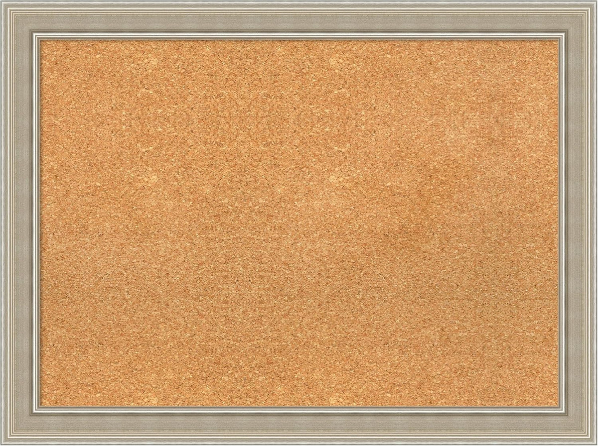 Amanti Art Natural Cork Board for Wall, 24x32 Vision Board with Silver Wood Frame, Medium Corkboard Office Decor for Home Organization, Modern Contemporary Corkboard Pinboard to display items for home