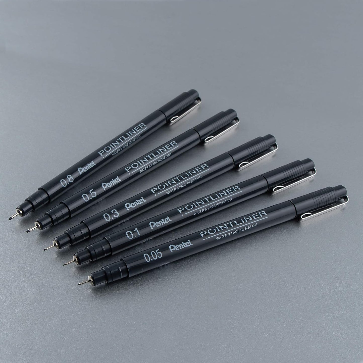 Pentel Arts Pointliner Drawing Pen, 5-Pack, Assorted Sizes, Black Ink (S20PBP5A)