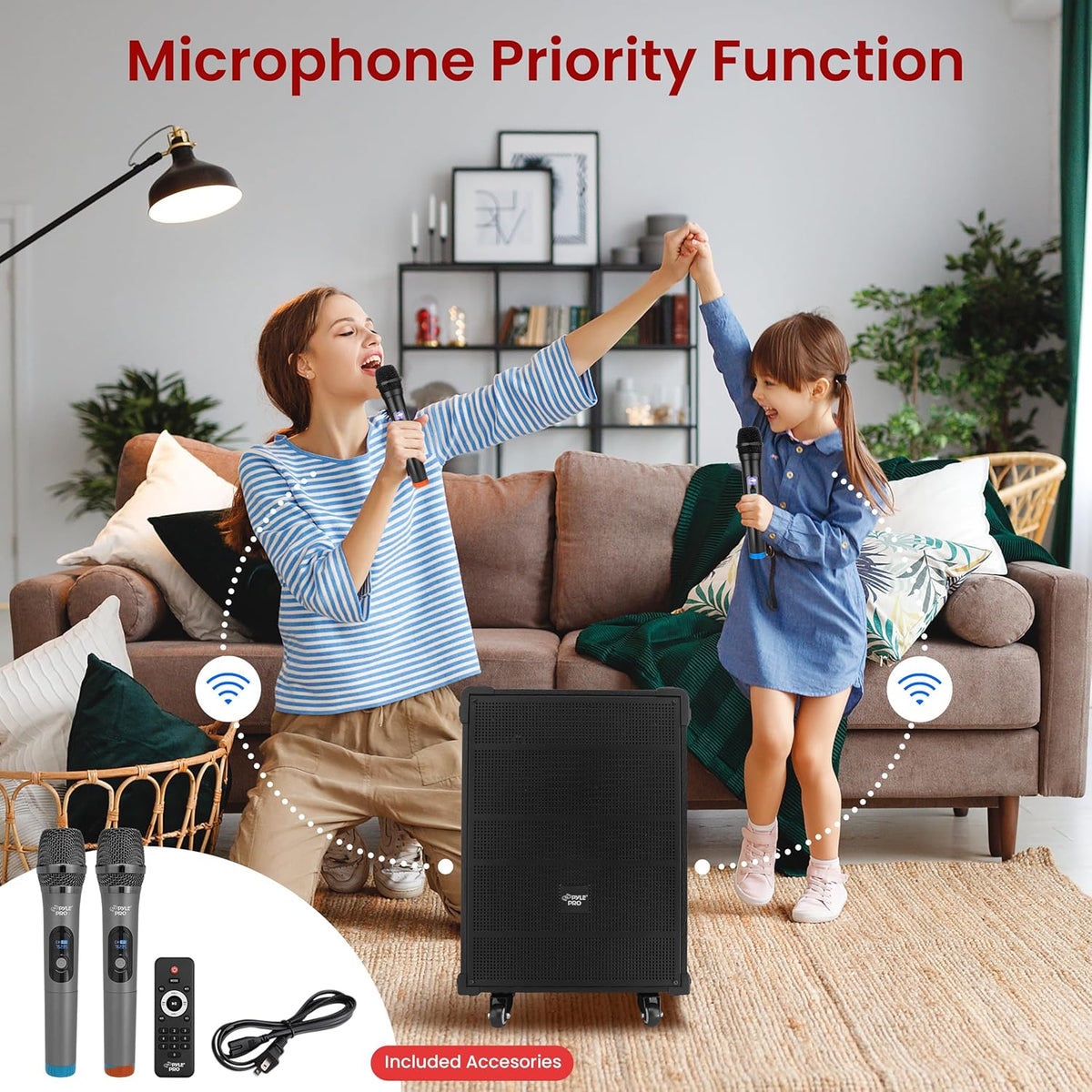 Pyle 12'' Portable Wireless Bluetooth Speaker System - Built-in Rechargeable Battery, Wireless Microphone, USB/Micro SD/FM - 80 Watt - FM Radio with Digital LED Display, PWMA1299A