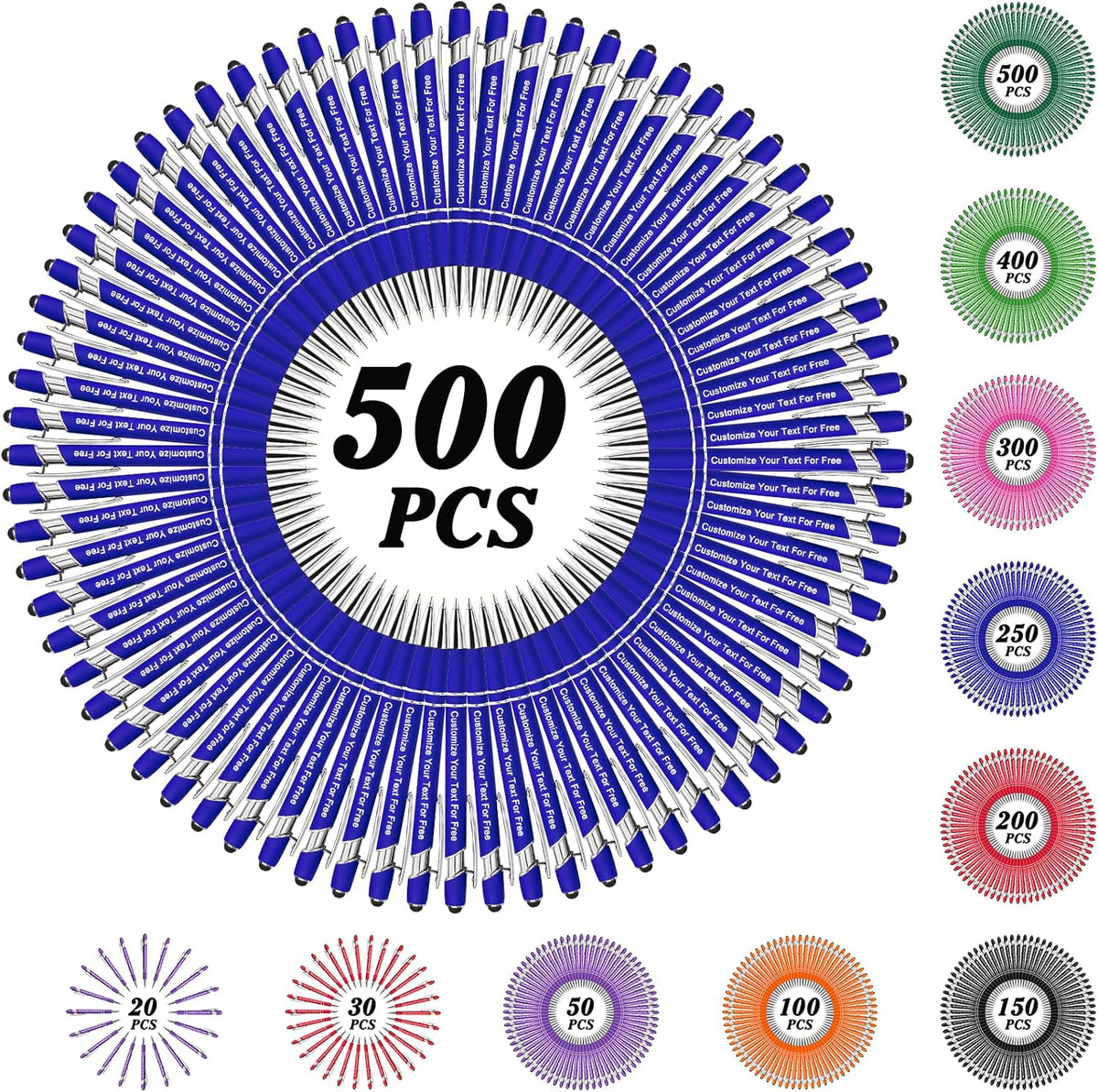 Max 500 Pcs Personalized Pens Bulk, Custom Pens with Free Engraving, Customized Stylus Tip Ballpoint Pen with Your Name Massage Text for School Office Business Graduation Anniversaries-500 Packs