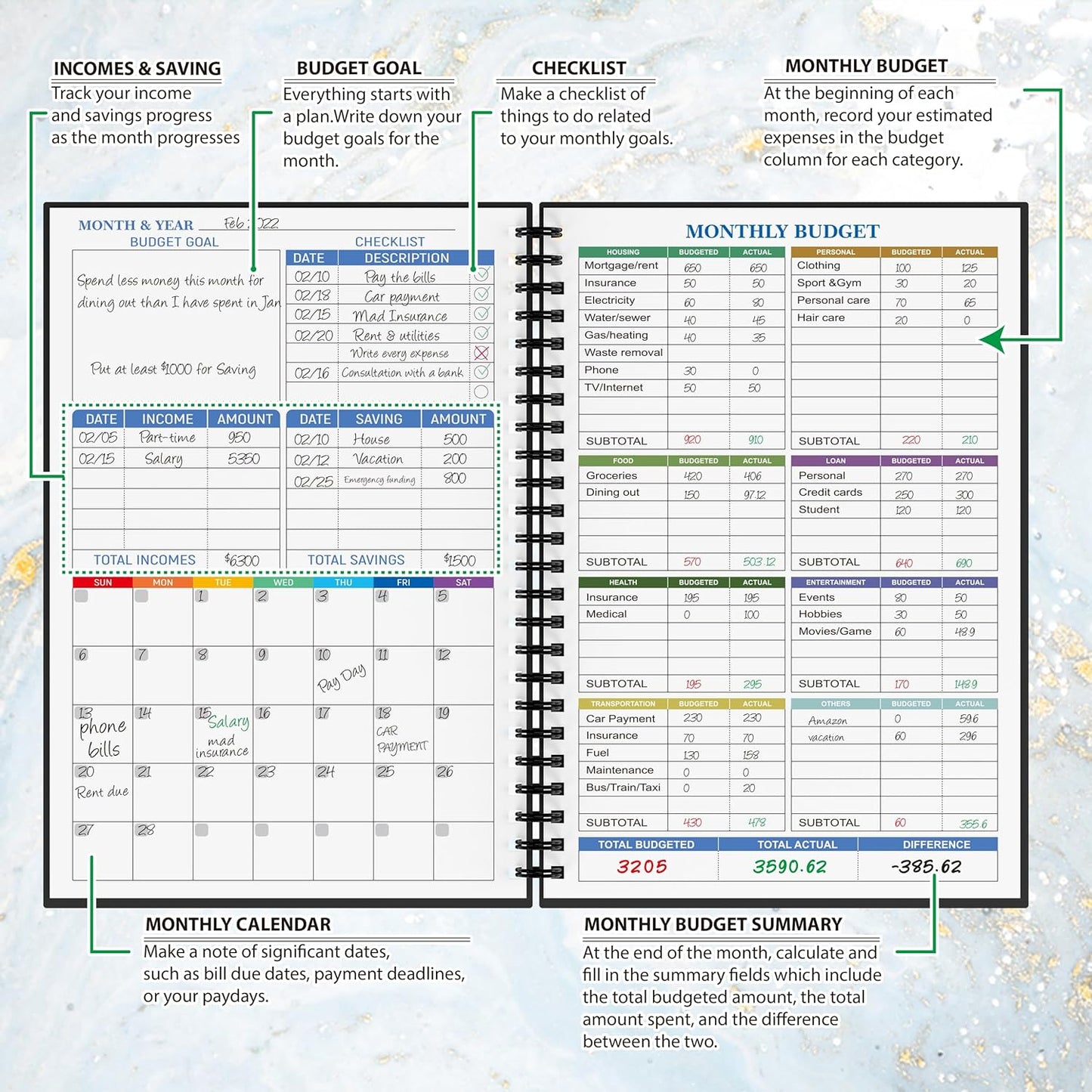 Budget Planner - Monthly Finance Organizer with Expense Tracker Notebook to Manage Your Money Effectively, Undated Finance Planner/Account Book, Start Anytimem,A5(8.6x5.9 inchs),100gsm Paper - Golden