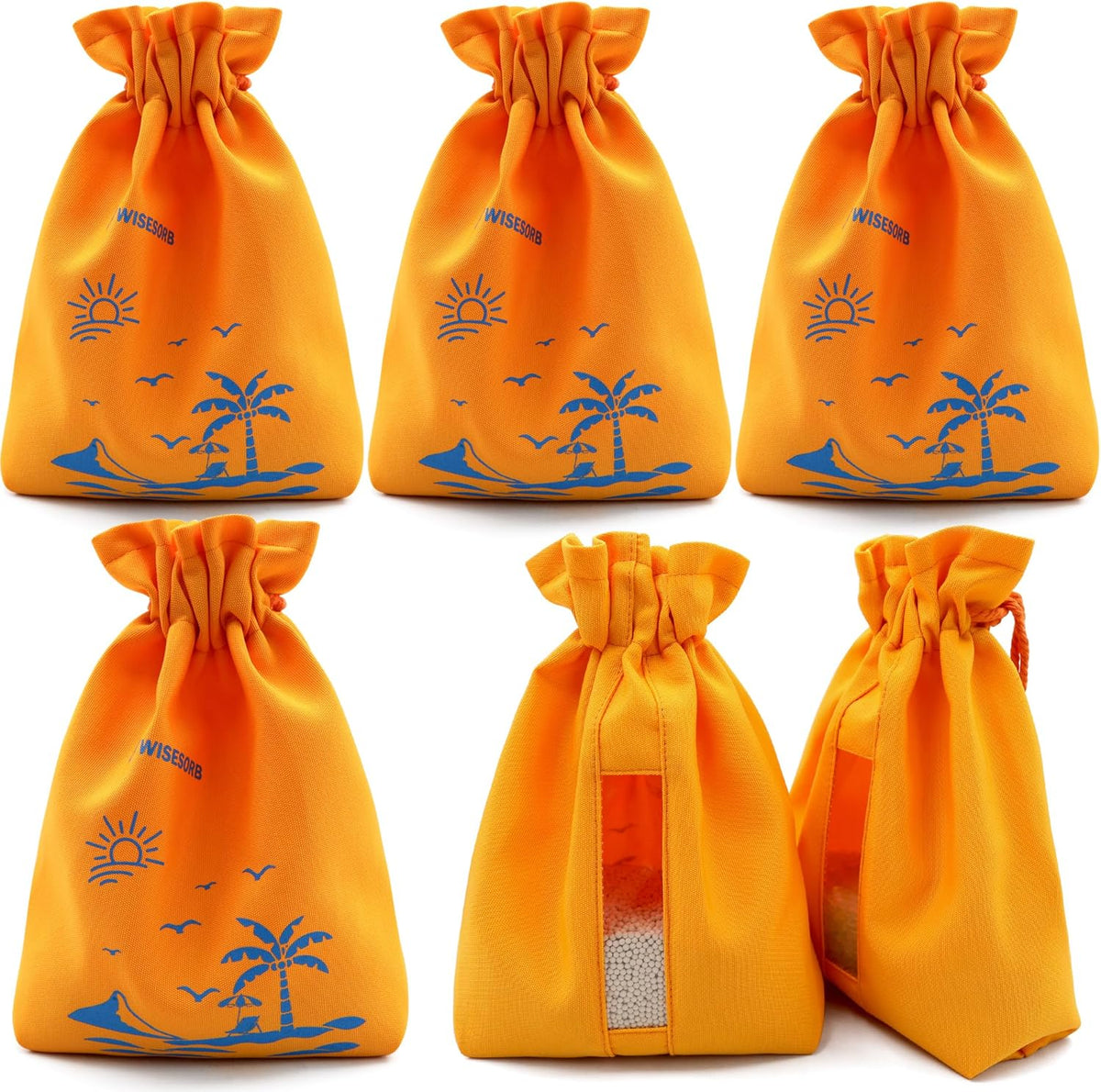 6Pcs 7x9 inch Cloth Storage Bags with Drawstrings, Large Size, Multipurpose Bags with Sewing Transparent Window for Desiccant Beads, Snacks, Seeds
