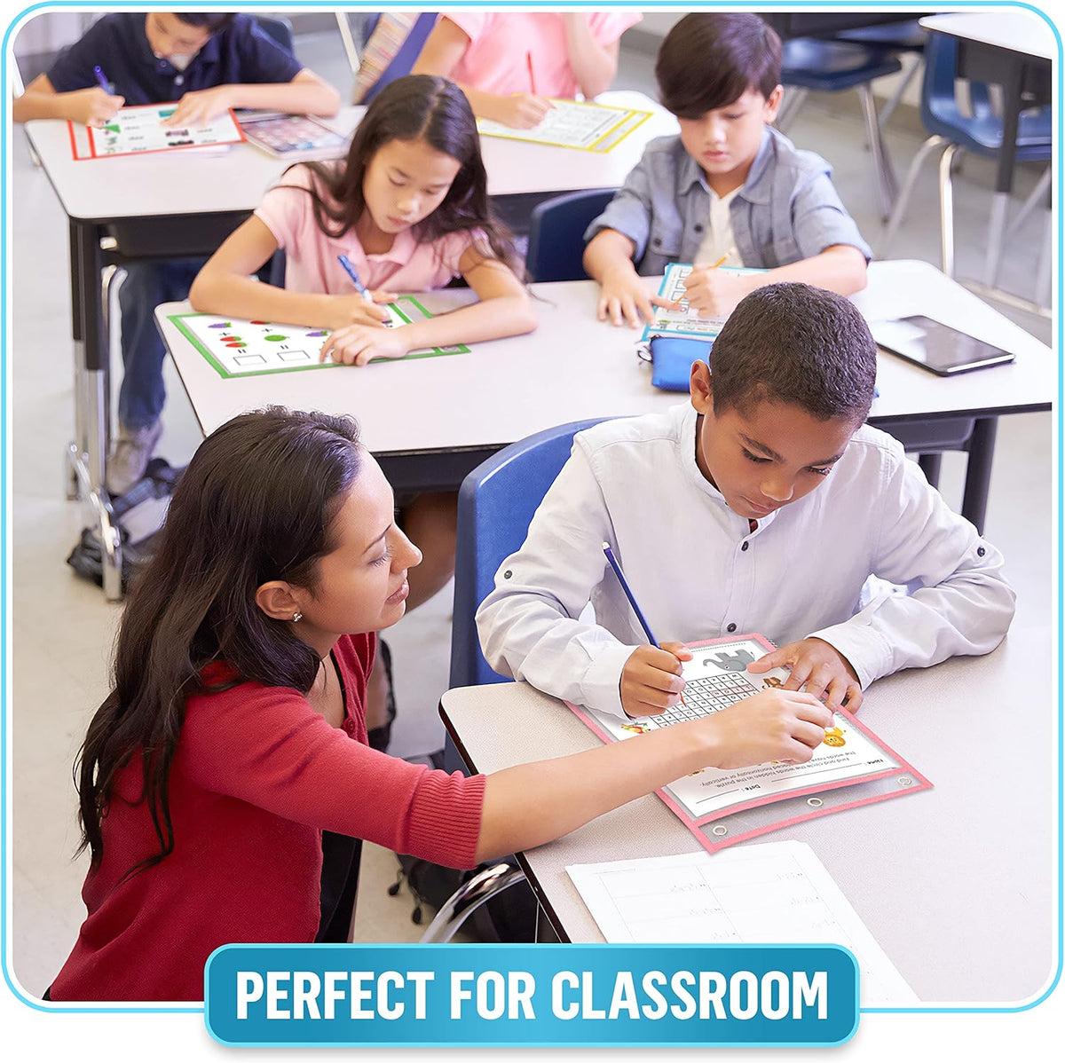 35 Pack Dry Erase Pockets 10x13 inch - Reusable Write and Wipe Pockets - Clear Pocket Folders & Dry Erase Paper Sleeves for Classroom Dry Erase Packets & Clear Pocket Sleeves
