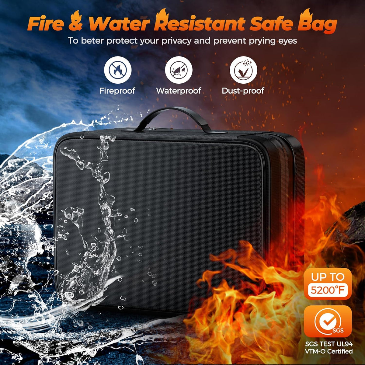 Fireproof Document Bag with lock, Expandable Capacity Document Organizer with Zipper Protection, Fireproof ＆ Waterproof Box for File Storage, Portable Home Travel for Important Documents, Soft Bag