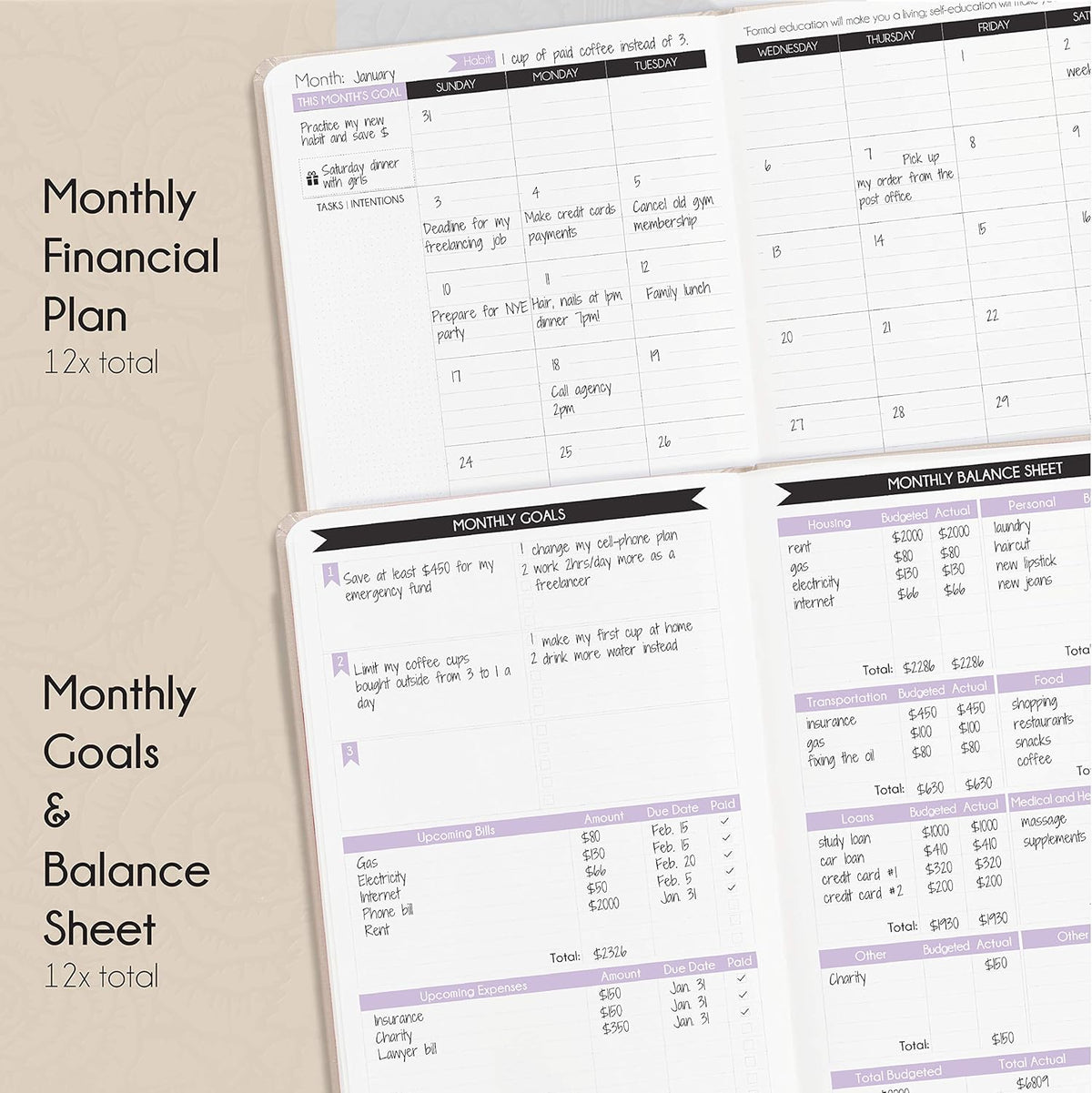 Financial Planner - Monthly Budget Planner & Monthly Bill Organizer | A 12-Month Journey to Financial Freedom | Bill Payment Tracker Organizer, Debt, Expense Tracker & Money Saving with Pockets