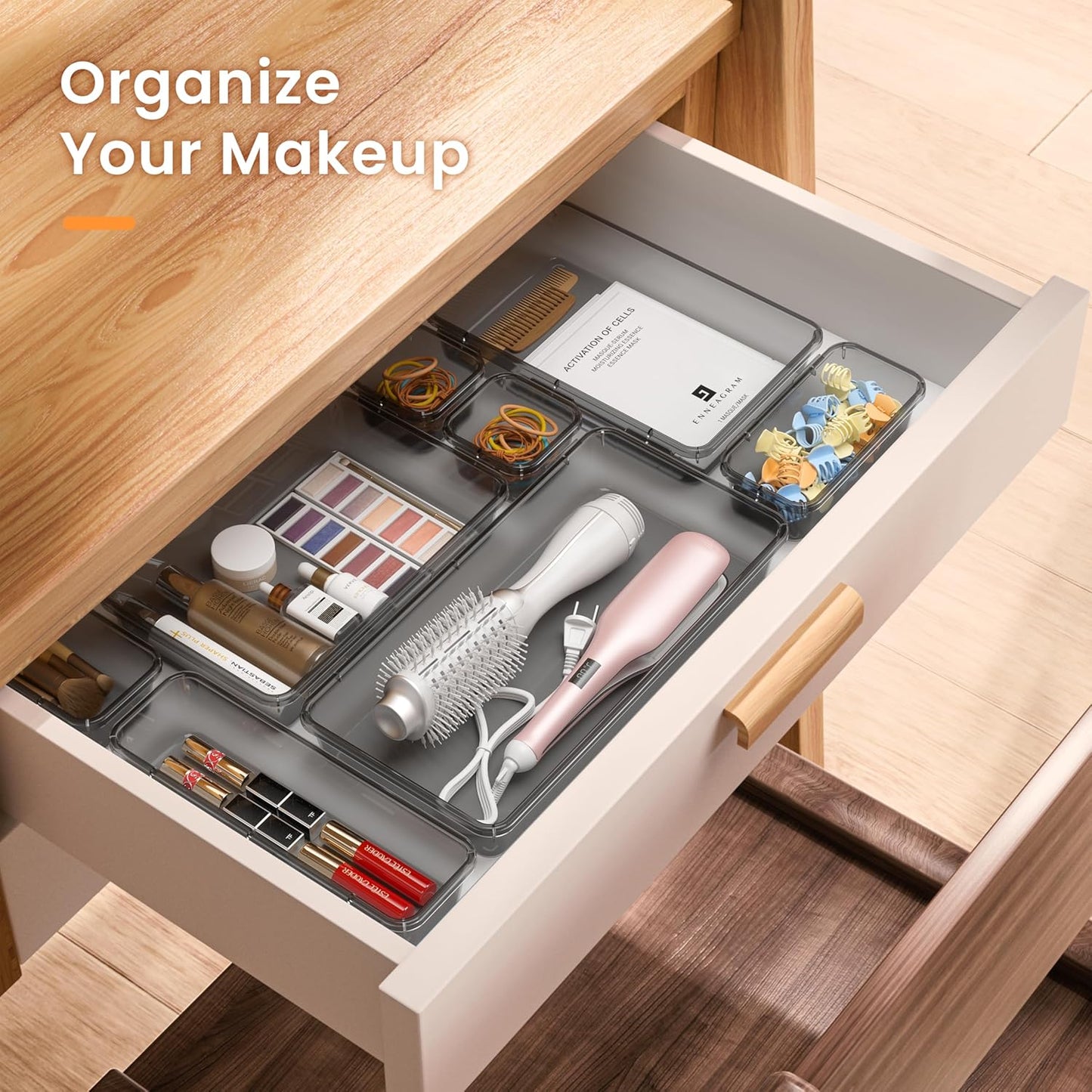 【Military Grade】 Drawer Organizer, 【𝟱𝗦𝗶𝘇𝗲】 Clear Makeup organizer, 【Holds 177 Items】 Bathroom Organizers and Storage, Plastic Desk Organizer Divider, Organizer Bins for Office Vanity A-LUGEI