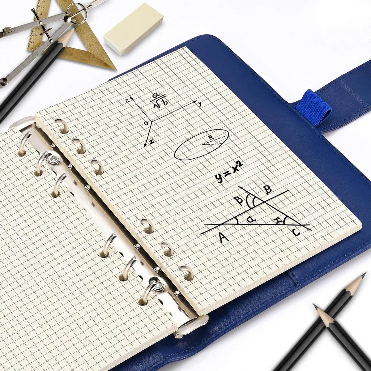 A6 Grid-Ruled Refill Paper, 100gsm Thick Beige No-Bleed Sheets (2 Packs, 80 Sheets Each), Pre-Punched – Fits A6 6-Ring Binders for Office, School & Teachers