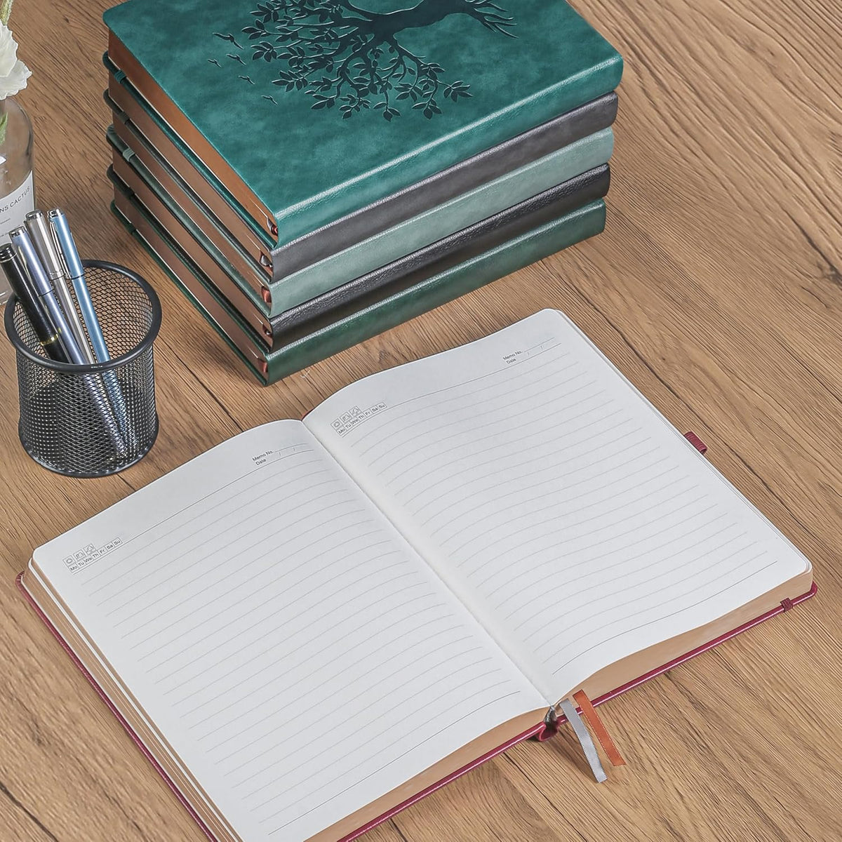 Thick Lined Journal Notebook with Pen, 360 Pages 100gsm Paper, Brown Sprayed Edge, Journal for Writing B5 Ruled Notebook ,Leather Hardcover,Perfect for Work, Office or School, 7.8'' x 10'' Wine Red