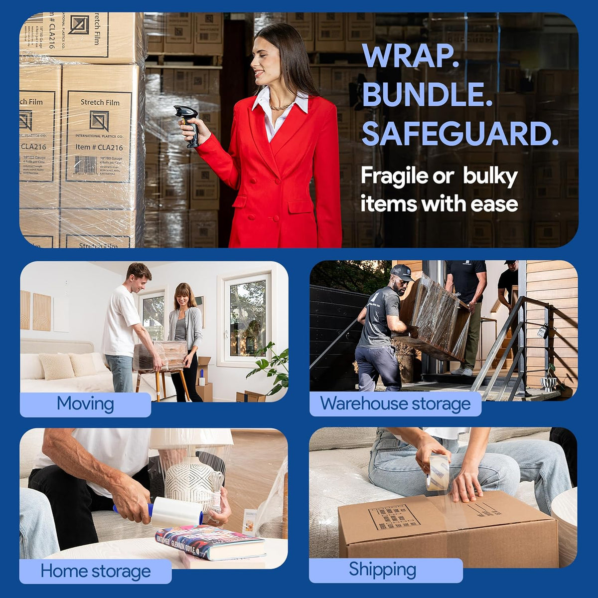 International Plastics Co. 2 Pack of 5" Plastic Stretch Film Wrap with Rotating Handles 1000 feet Each 500% Stretch Ability