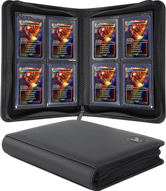 Toploader Binder, Holds 128+ Toploaders, 4 Pocket Top Loader Card Storage Case, Double-Sided Pockets for trading card in 3 x 4'' Toploaders