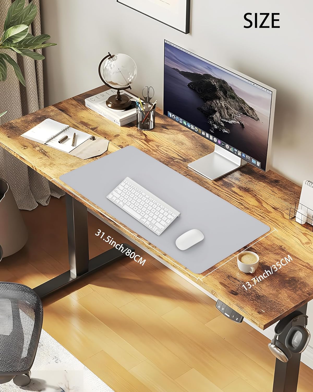Desk Pad Mat - Leather Desk Pad Protector for Office and Home - Desk Organization and Accessories - Ideal for Large Mouse Pad and Desk Mats on Top of Desks(Light Grey,31.5" x 15.7")