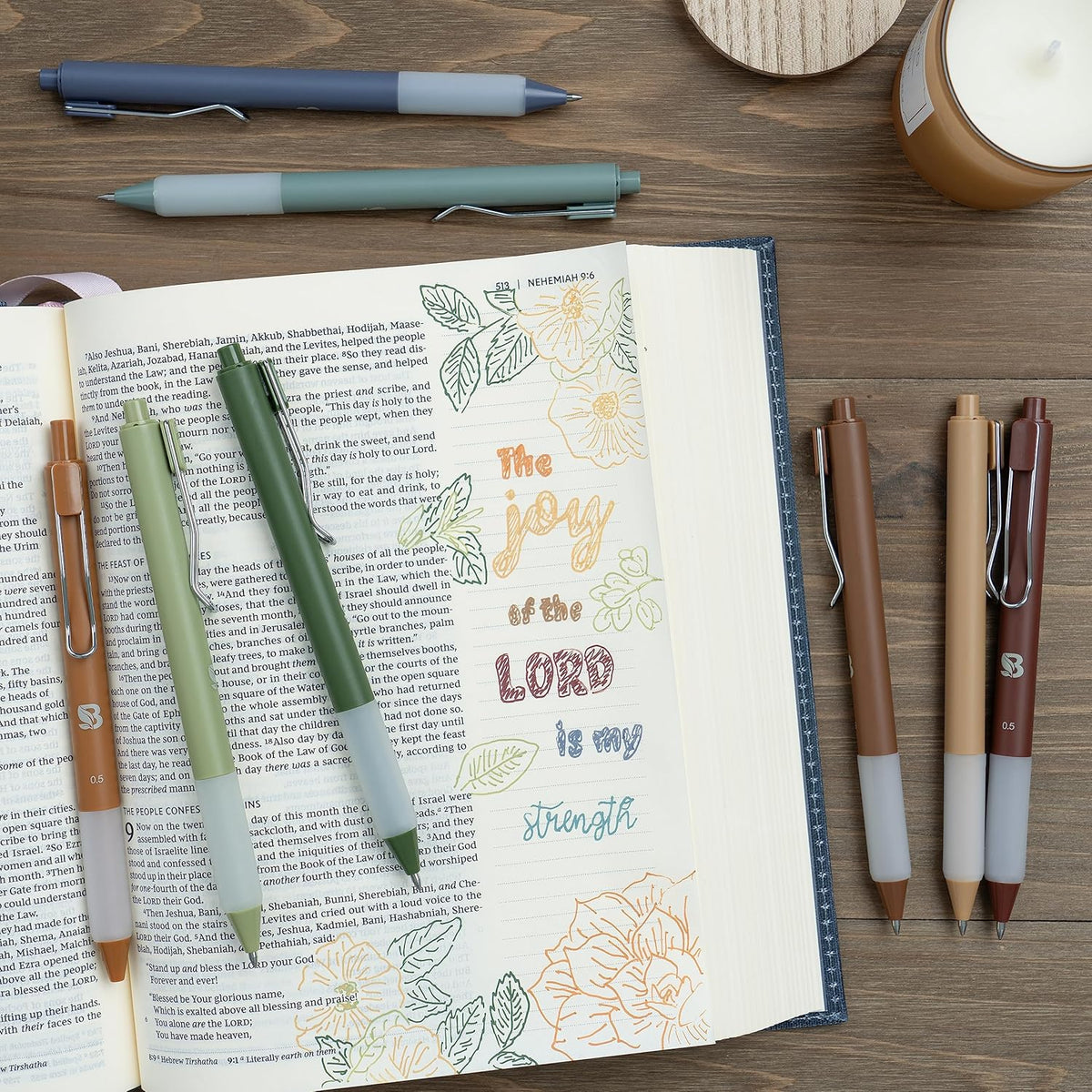 BLIEVE Gel Pens - Earthy, Matte Finish, Smooth Writing, No Bleed - For Journaling, Bible Notes, Drawing - Cute School Supplies, 8 Pack