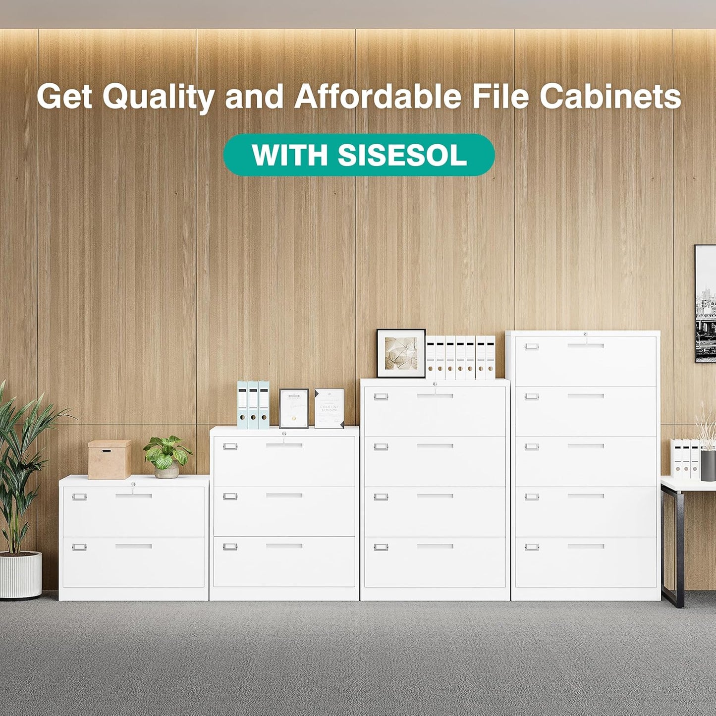 4 Drawer Lateral File Cabinet with Lock,White Lateral Filing Cabinet,Horizontal Metal Filing Cabinet,Locked Wide Four Drawer File Cabinet for Office Home,Fit A4/F4/Letter/Legal File,-Assembly Required